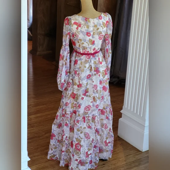 Lorrie Deb San Francisco Vtg 70s Size 6 Floral Chiffon Maxi Dress - Picture 5 of 11